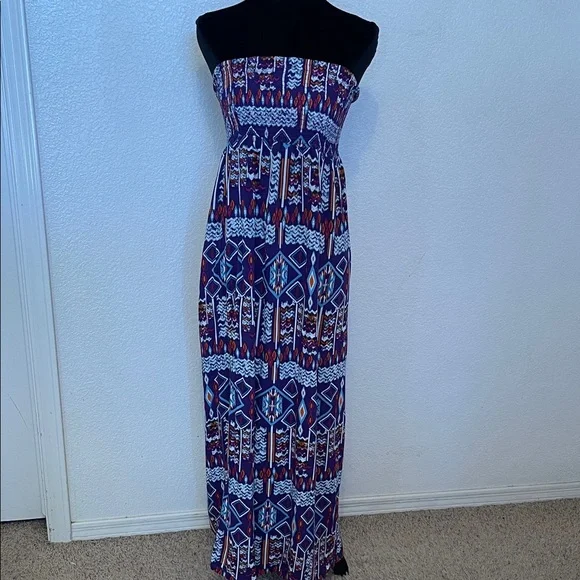 Forever 21 Strapless Maxi Dress - Blue and Red - Picture 1 of 7
